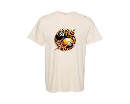 brand:Comfort Colors|color:Ivory|Flaming 8 9 Ball Billiards Graphic T-Shirt