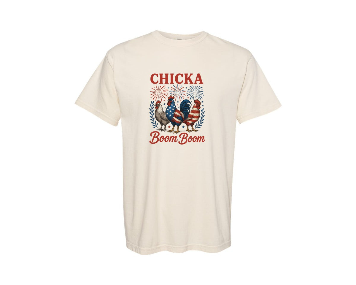 brand:Comfort Colors|color:Ivory|Funny Chicken 4Th Of July Womens Graphic T-Shirt