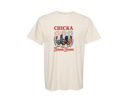 brand:Comfort Colors|color:Ivory|Funny Chicken 4Th Of July Womens Graphic T-Shirt