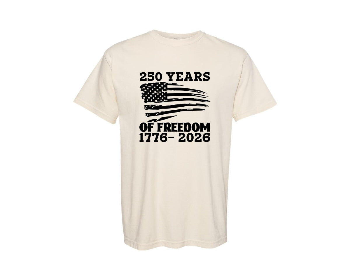 brand:Comfort Colors|color:Ivory|250 Years Of Freedom 1776 2026 T Shirt Graphic T-Shirt