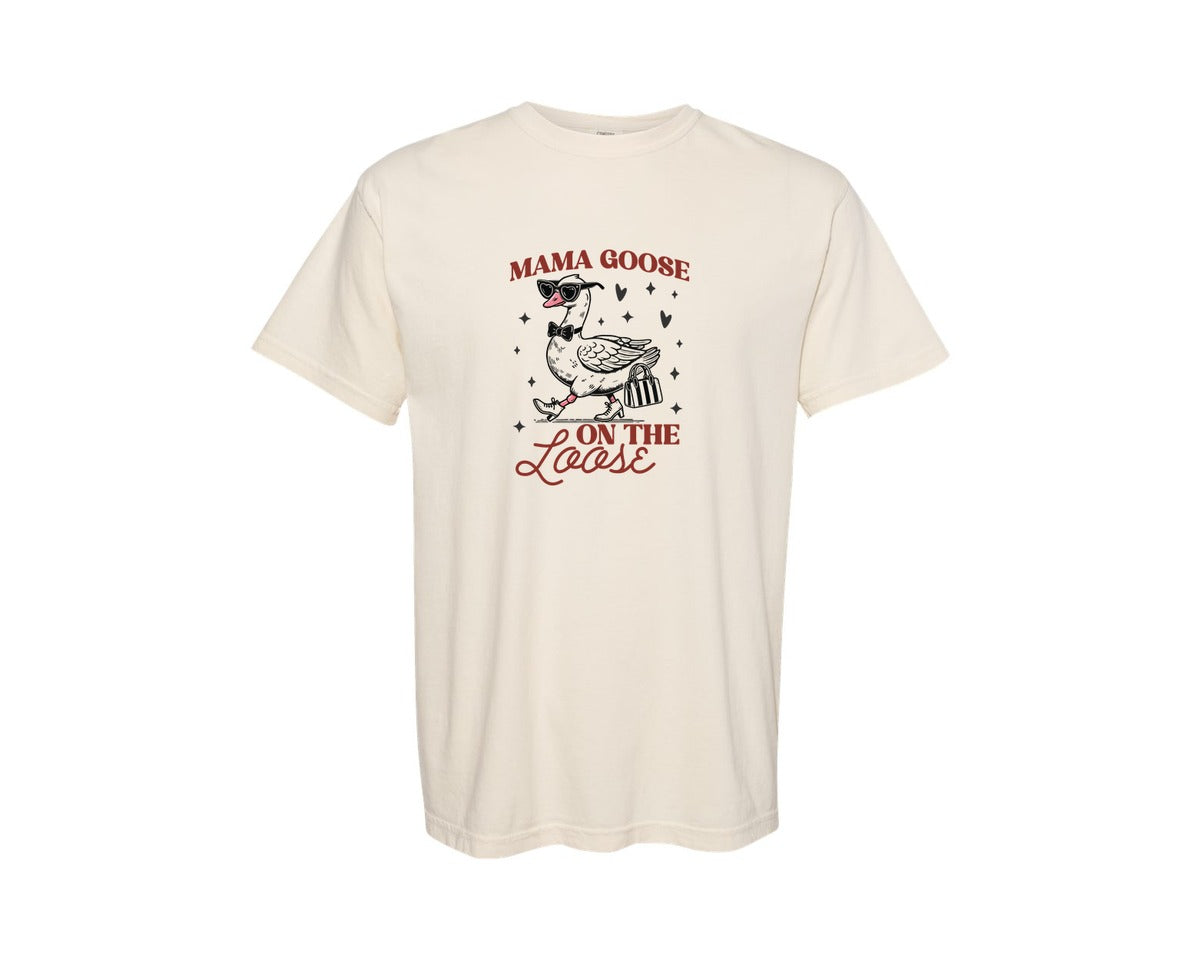 brand:Comfort Colors|color:Ivory|Mama Goose On The Loose Pngtrendy Funny Graphic T-Shirt