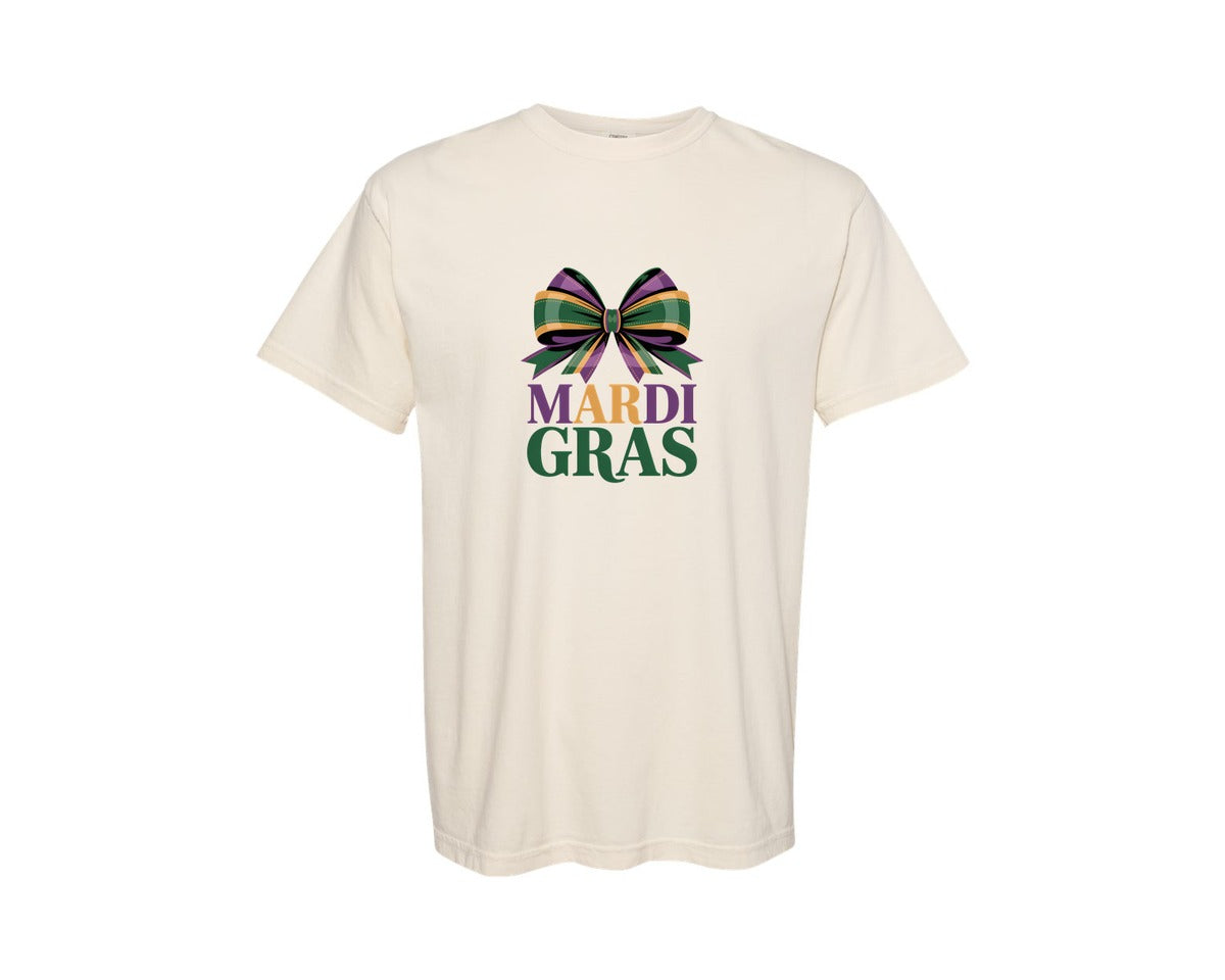 brand:Comfort Colors|color:Ivory|Mardi Gras Bow Design Graphic T-Shirt