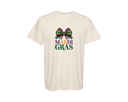 brand:Comfort Colors|color:Ivory|Mardi Gras Bow Design Graphic T-Shirt