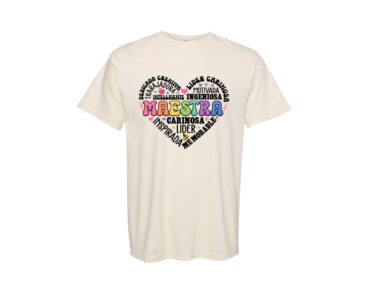 brand:Comfort Colors|color:Ivory|Maestra Spanish Teacher Heart Graphic T-Shirt
