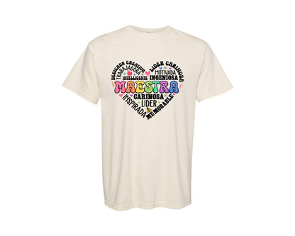 brand:Comfort Colors|color:Ivory|Maestra Spanish Teacher Heart Graphic T-Shirt