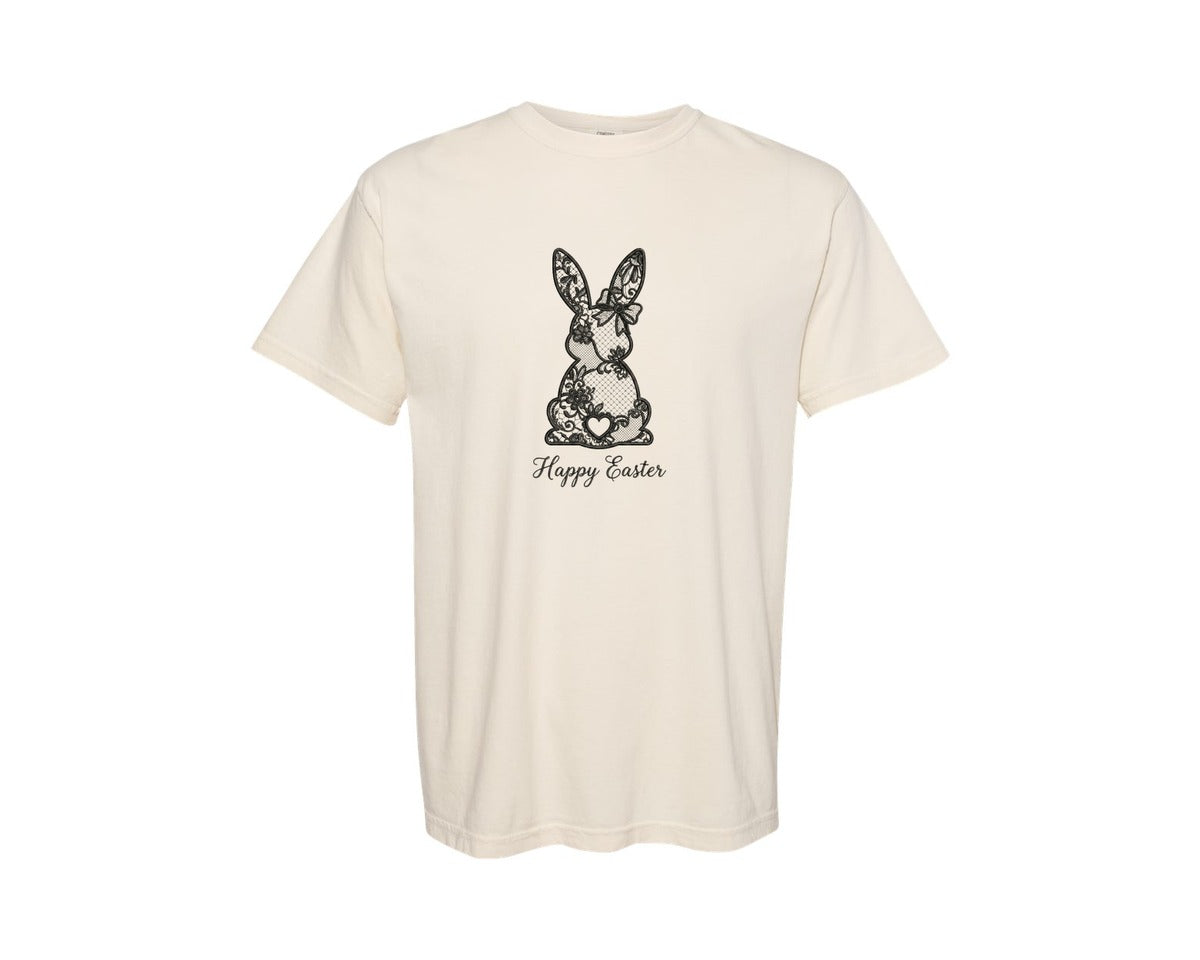 brand:Comfort Colors|color:Ivory|Elegant Lace Easter Bunny Graphic T-Shirt