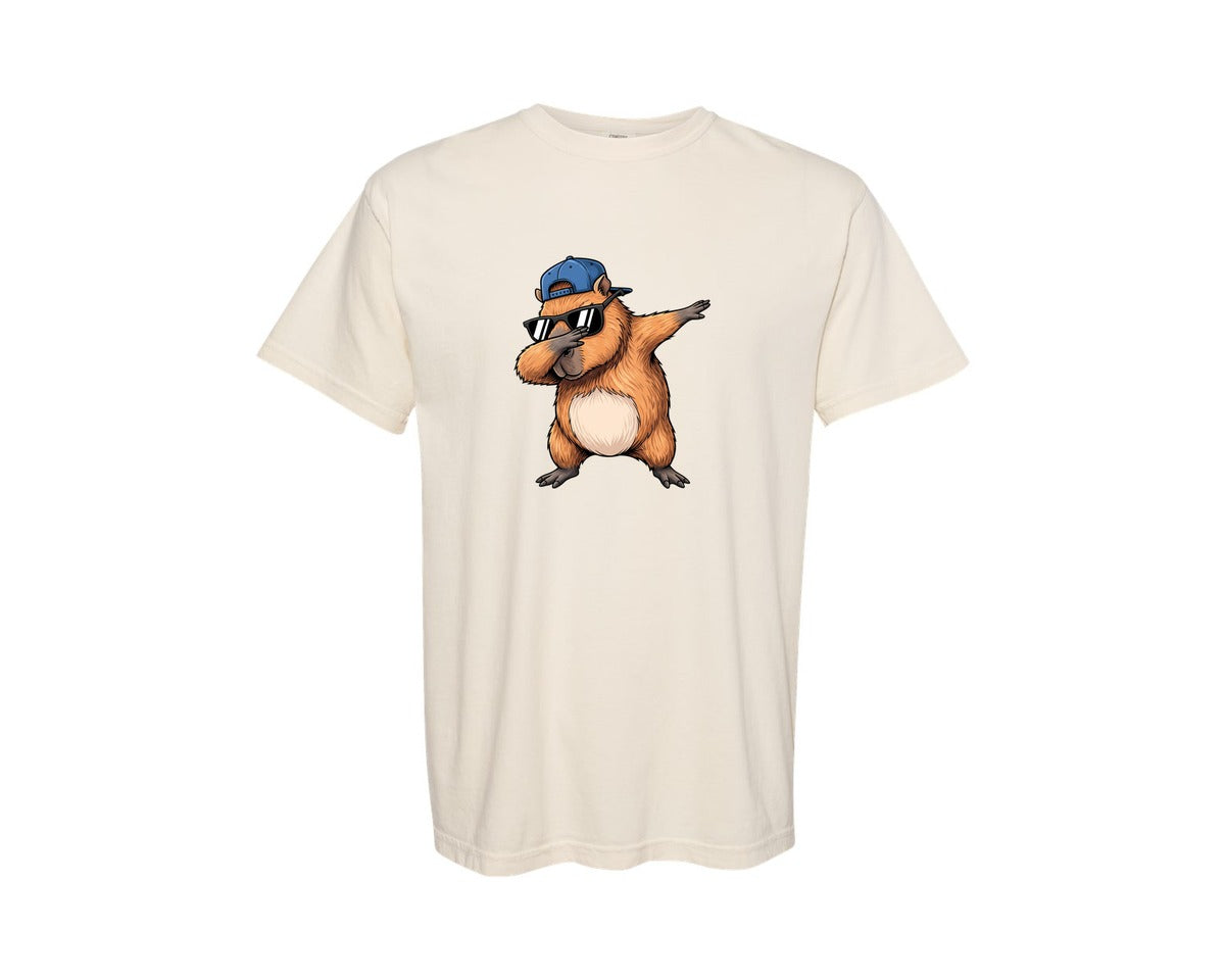brand:Comfort Colors|color:Ivory|Cool Dabbing Capybara Sunglasses Graphic T-Shirt