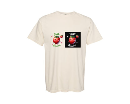 brand:Comfort Colors|color:Ivory|Hello Summer Strawberry Graphic T-Shirt