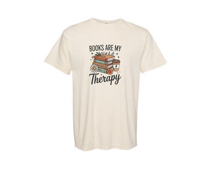 brand:Comfort Colors|color:Ivory|Books Are My Therapy Book Lover 2 Graphic T-Shirt