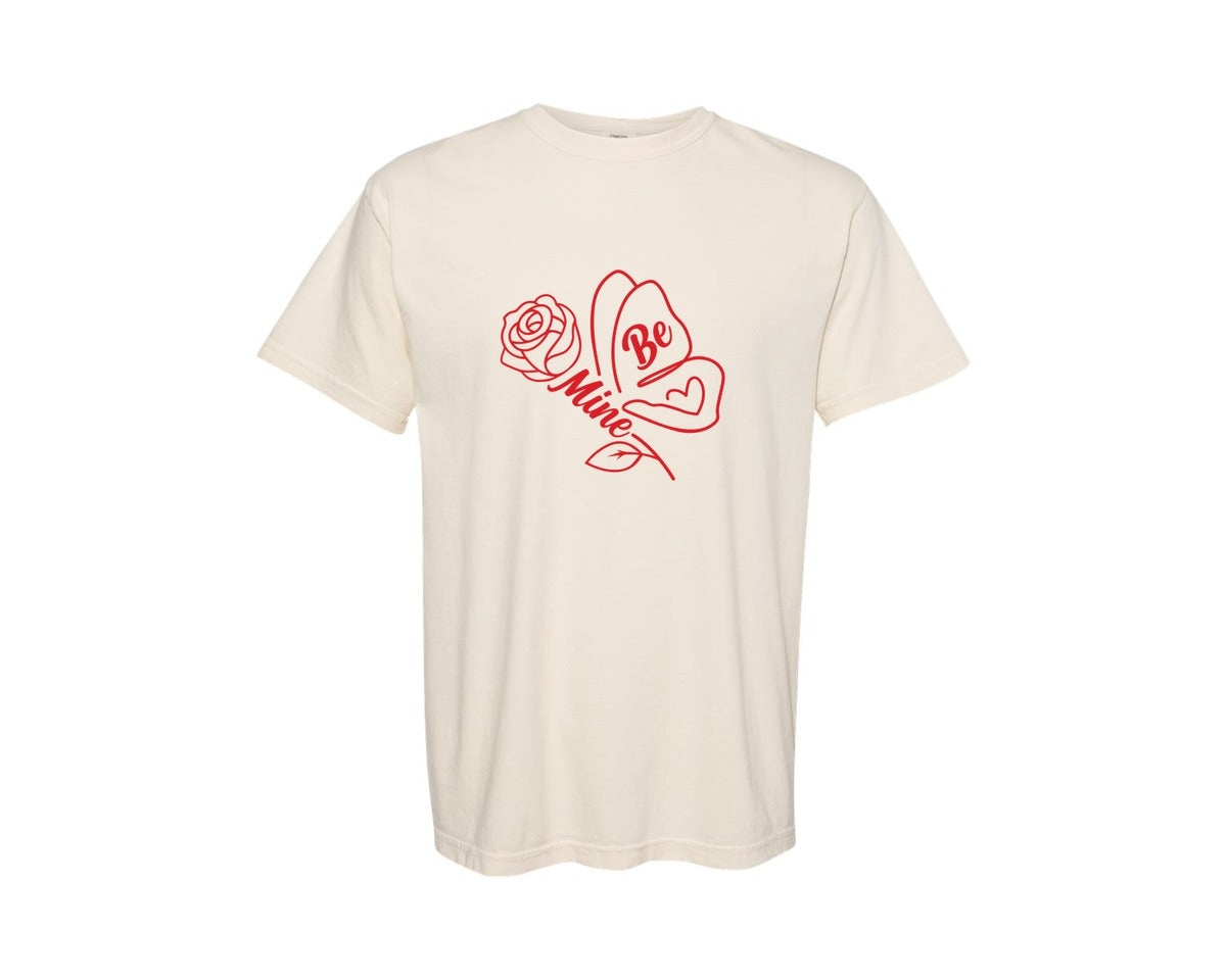 brand:Comfort Colors|color:Ivory|Be Mine Butterfly Svgvalentine Rose Graphic T-Shirt