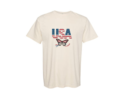 brand:Comfort Colors|color:Ivory|Usa Butterfly Patriotic Graphic T-Shirt