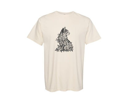 brand:Comfort Colors|color:Ivory|Floral Cat Silhouette Graphics Art Graphic T-Shirt