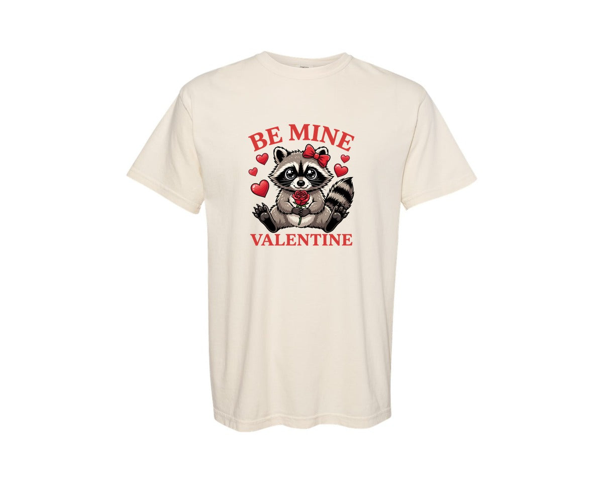 brand:Comfort Colors|color:Ivory|Funny Be Mine Raccoon Valentine Graphic T-Shirt