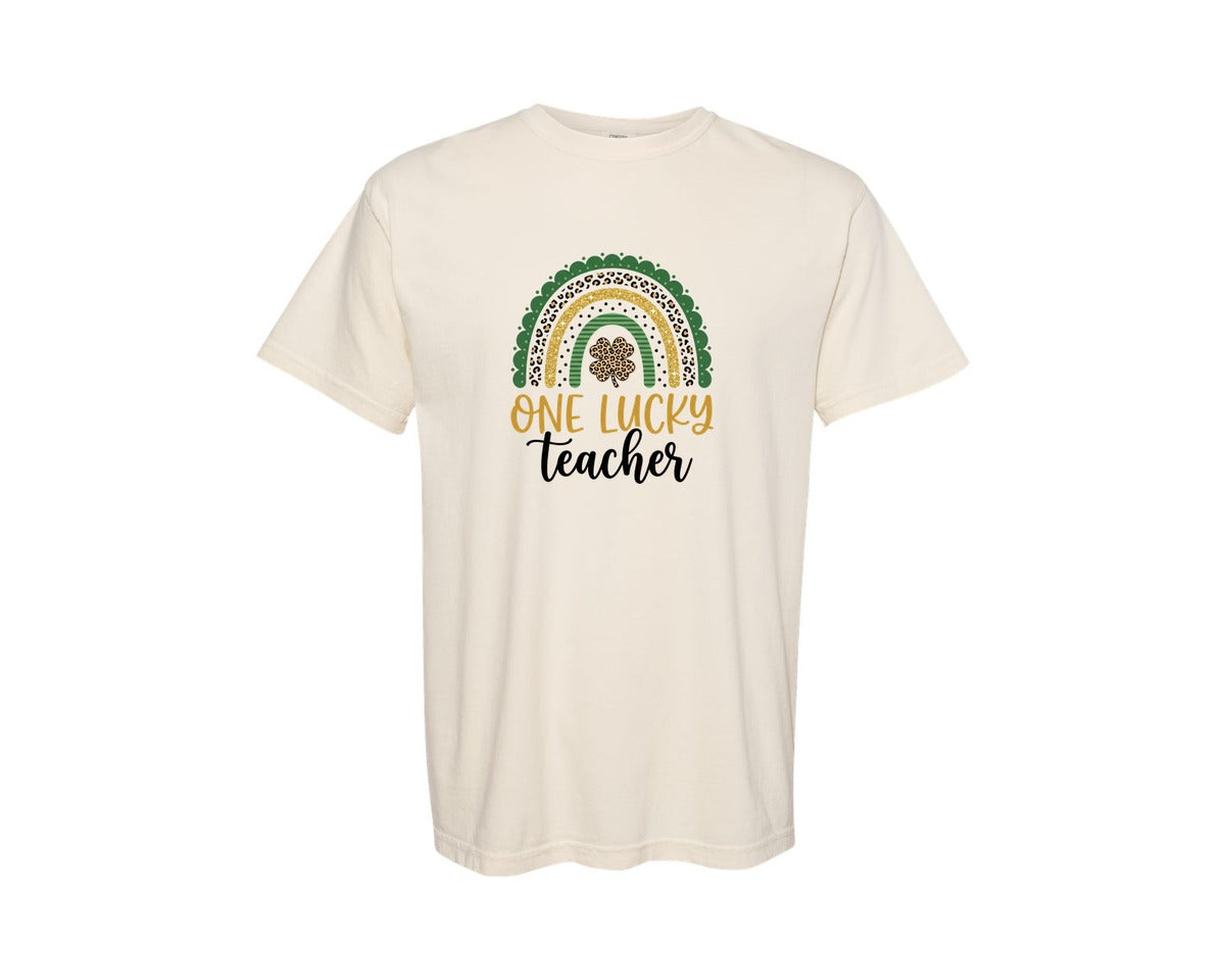 brand:Comfort Colors|color:Ivory|One Lucky Teacher St Patricks Day 18 Graphic T-Shirt