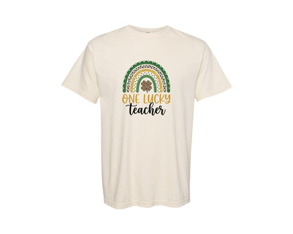 brand:Comfort Colors|color:Ivory|One Lucky Teacher St Patricks Day 18 Graphic T-Shirt