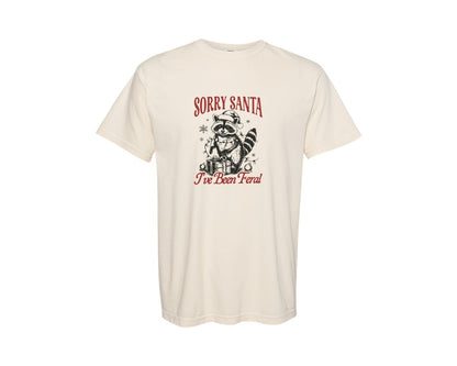 brand:Comfort Colors|color:Ivory|Funny Christmas Raccoon Graphic T-Shirt