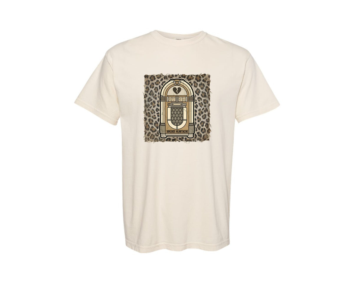 brand:Comfort Colors|color:Ivory|Jukebox Music Vintage Leopard Print Graphic T-Shirt