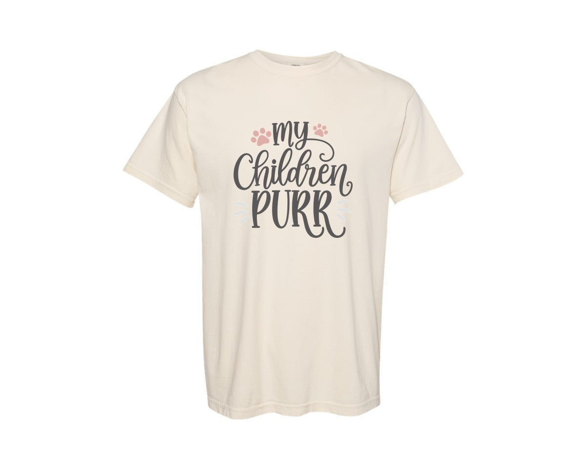 brand:Comfort Colors|color:Ivory|My Children Purr Cute Cat Quote Graphic T-Shirt