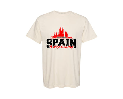 brand:Comfort Colors|color:Ivory|Distressed Barcelona Spain Shirt Graphic T-Shirt