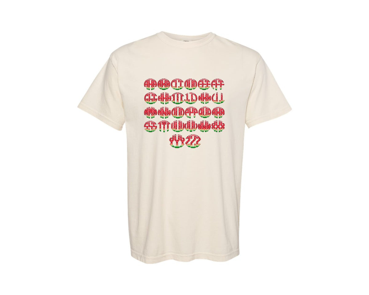 brand:Comfort Colors|color:Ivory|Glitter Watermelon Handdraw Monogram Set Graphic T-Shirt
