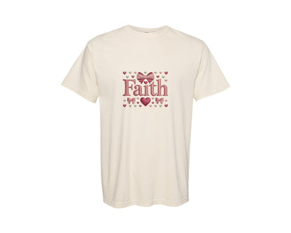 brand:Comfort Colors|color:Ivory|Valentine Faux Yarn Faith Preppy Graphic T-Shirt