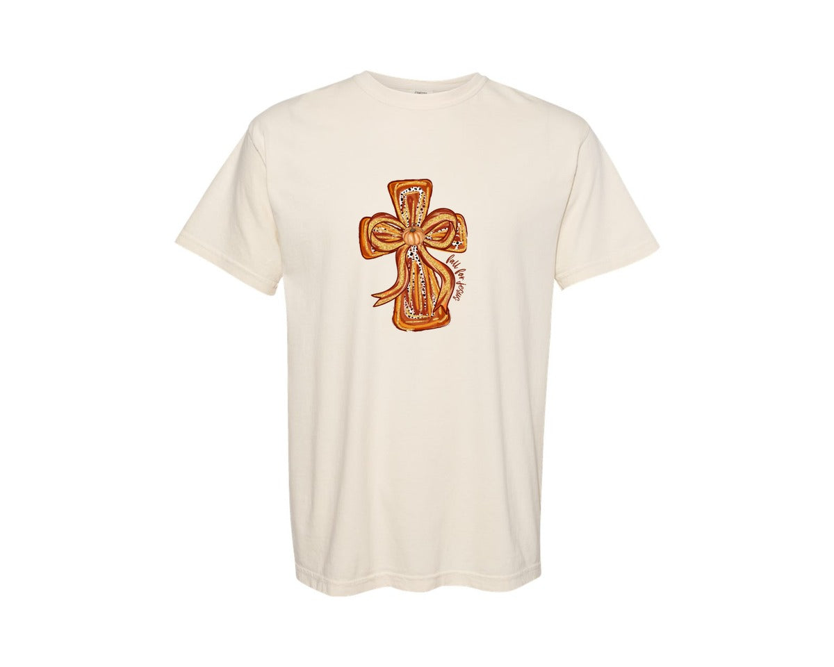 brand:Comfort Colors|color:Ivory|Fall For Jesus Christian Fall Cross Graphic T-Shirt