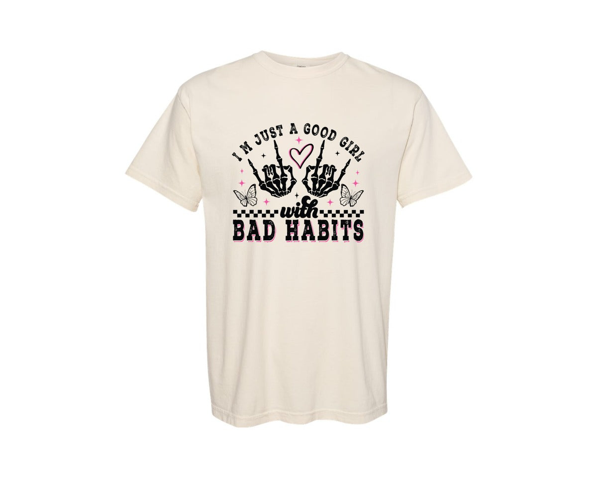 brand:Comfort Colors|color:Ivory|Good Girl With Bad Habits 2 Graphic T-Shirt