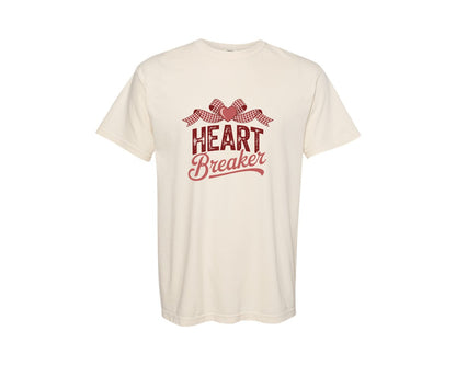 brand:Comfort Colors|color:Ivory|Heartbreaker Valentine Gingham Bow Graphic T-Shirt