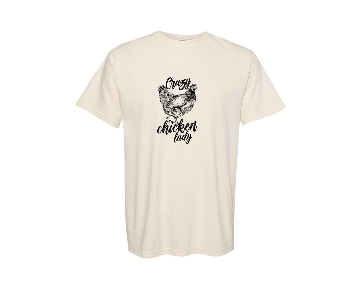 brand:Comfort Colors|color:Ivory|Farm Life Crazy Chicken Lady Graphic T-Shirt