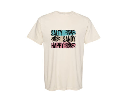 brand:Comfort Colors|color:Ivory|Salty Sandy Happy Striped Beach Shirt Graphic T-Shirt