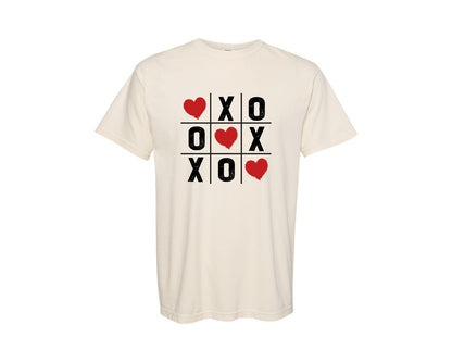 brand:Comfort Colors|color:Ivory|Valentine Tic Tac Toe Retro Heart Graphic T-Shirt