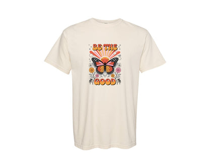 brand:Comfort Colors|color:Ivory|Butterfly Retro Be The Good Art Graphic T-Shirt