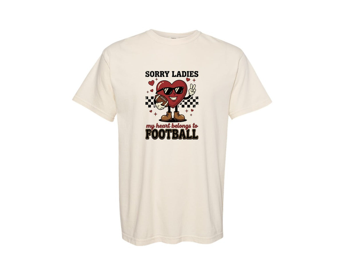 brand:Comfort Colors|color:Ivory|Funny Valentine Heart Football Graphic T-Shirt