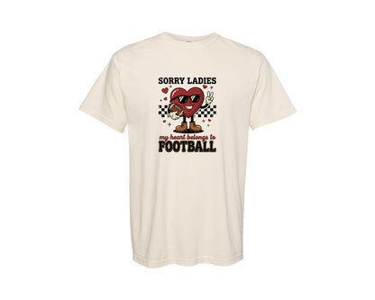 brand:Comfort Colors|color:Ivory|Funny Valentine Heart Football Graphic T-Shirt