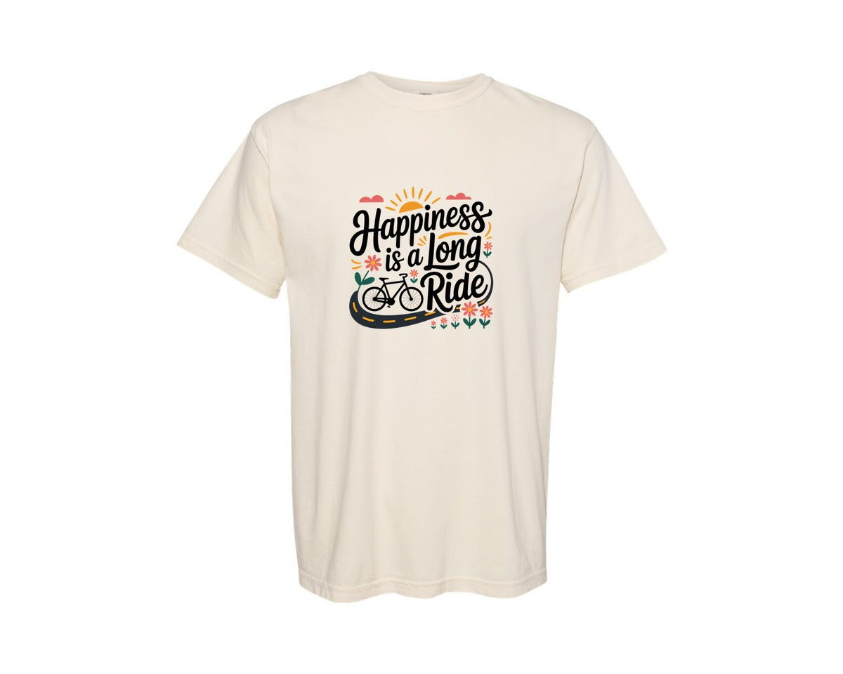 brand:Comfort Colors|color:Ivory|Happiness Is A Long Ride Cycling Shirt Graphic T-Shirt