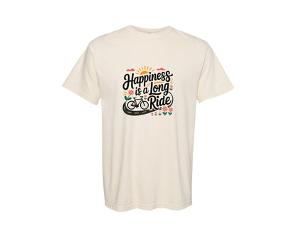brand:Comfort Colors|color:Ivory|Happiness Is A Long Ride Cycling Shirt Graphic T-Shirt