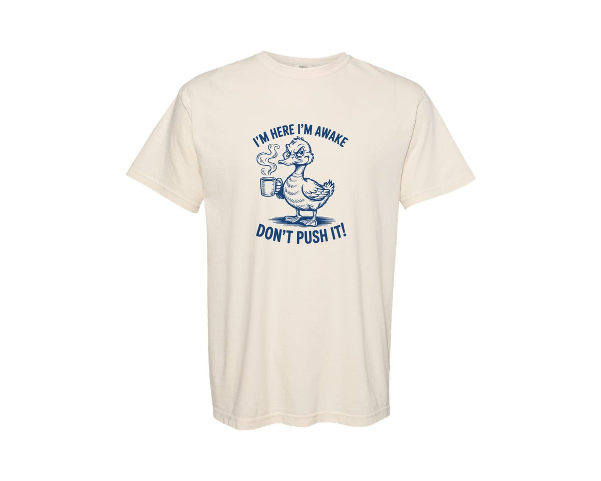 brand:Comfort Colors|color:Ivory|Im Here Im Awake Dont Push It T Shirt 4 Graphic T-Shirt
