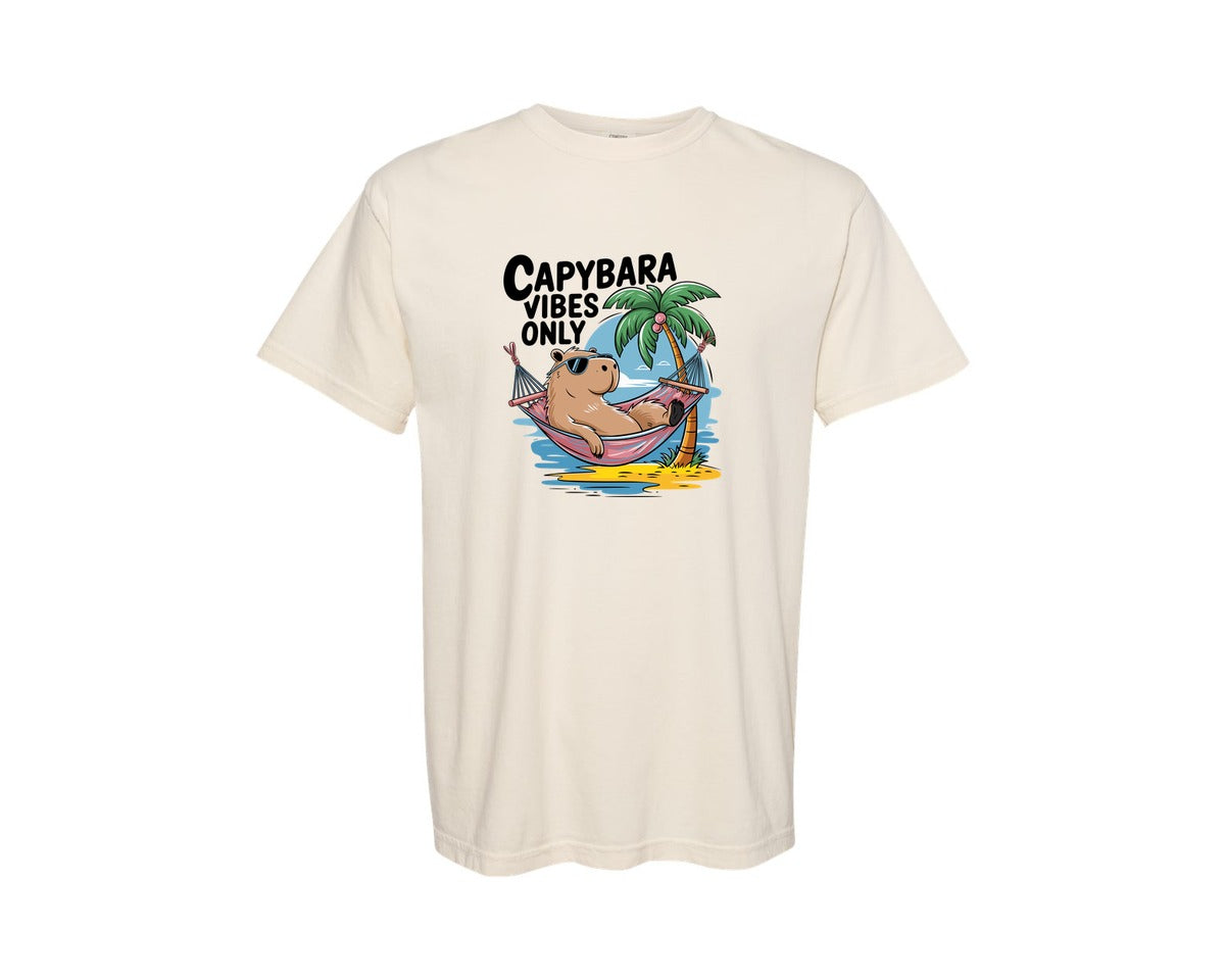 brand:Comfort Colors|color:Ivory|Capybara Vibes Only Summer T Shirt Print Graphic T-Shirt