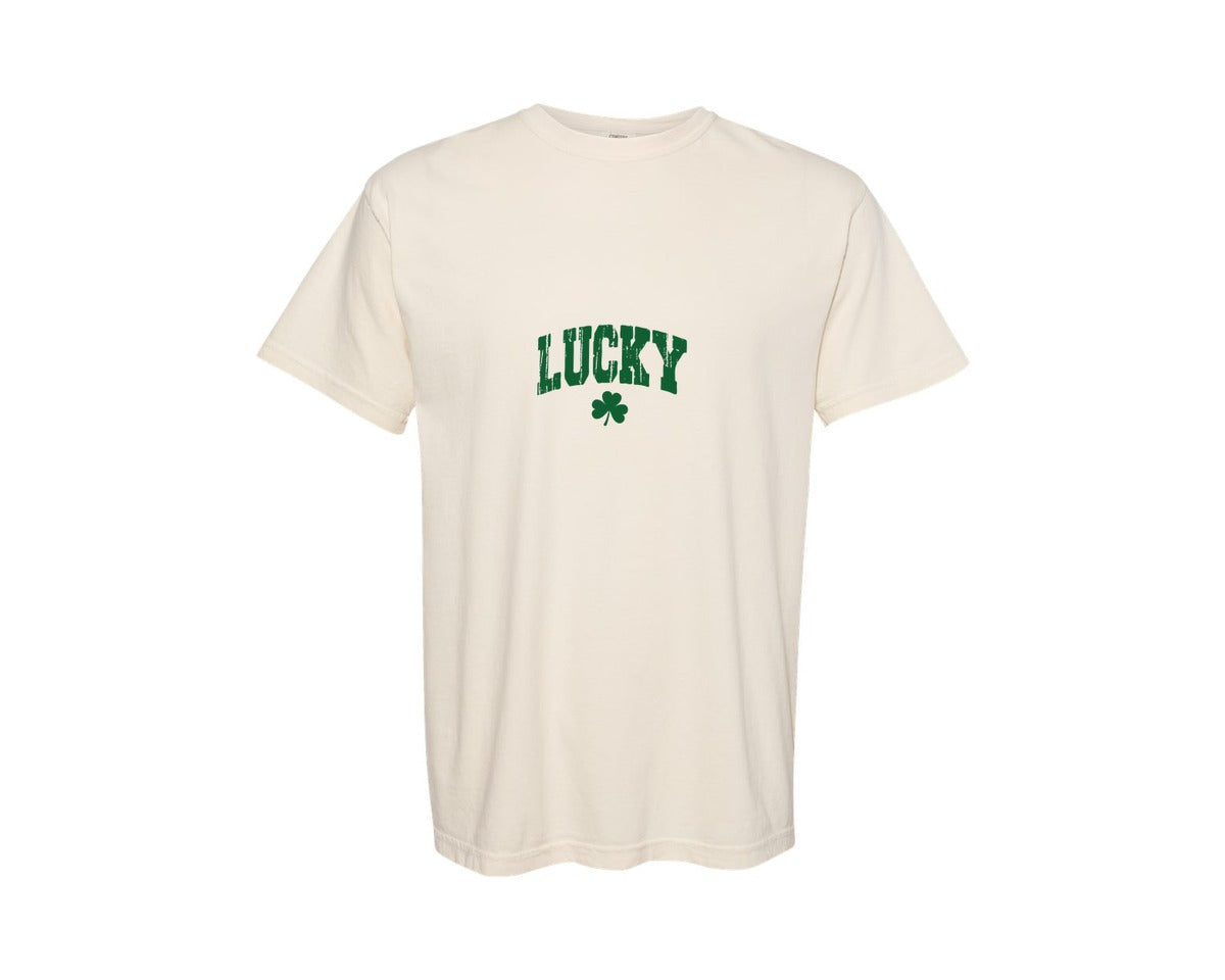 brand:Comfort Colors|color:Ivory|Lucky Varsity St Patricks Day 2 Graphic T-Shirt