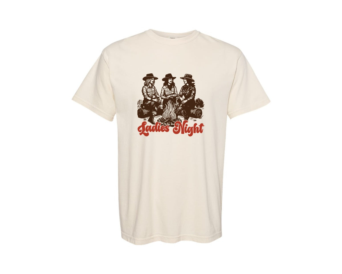brand:Comfort Colors|color:Ivory|Retro Cowgirl Ladies Night Campfire Graphic T-Shirt