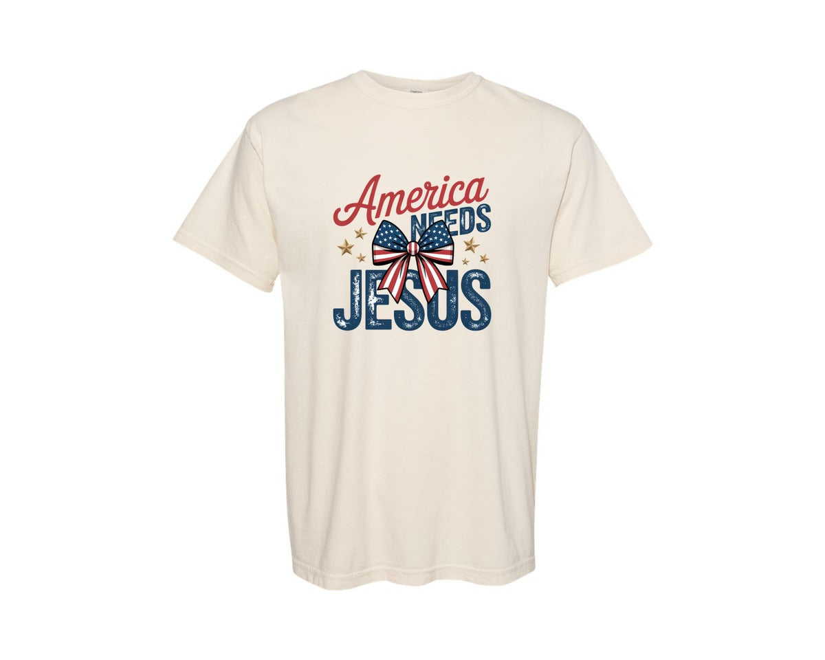 brand:Comfort Colors|color:Ivory|America Needs Jesus Christian Usa Graphic T-Shirt