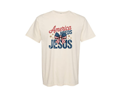brand:Comfort Colors|color:Ivory|America Needs Jesus Christian Usa Graphic T-Shirt