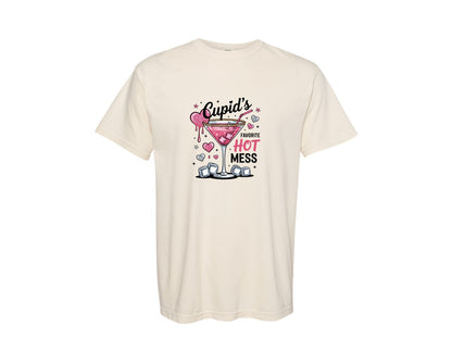 brand:Comfort Colors|color:Ivory|Funny Valentine Cupids Hot Mess Graphic T-Shirt