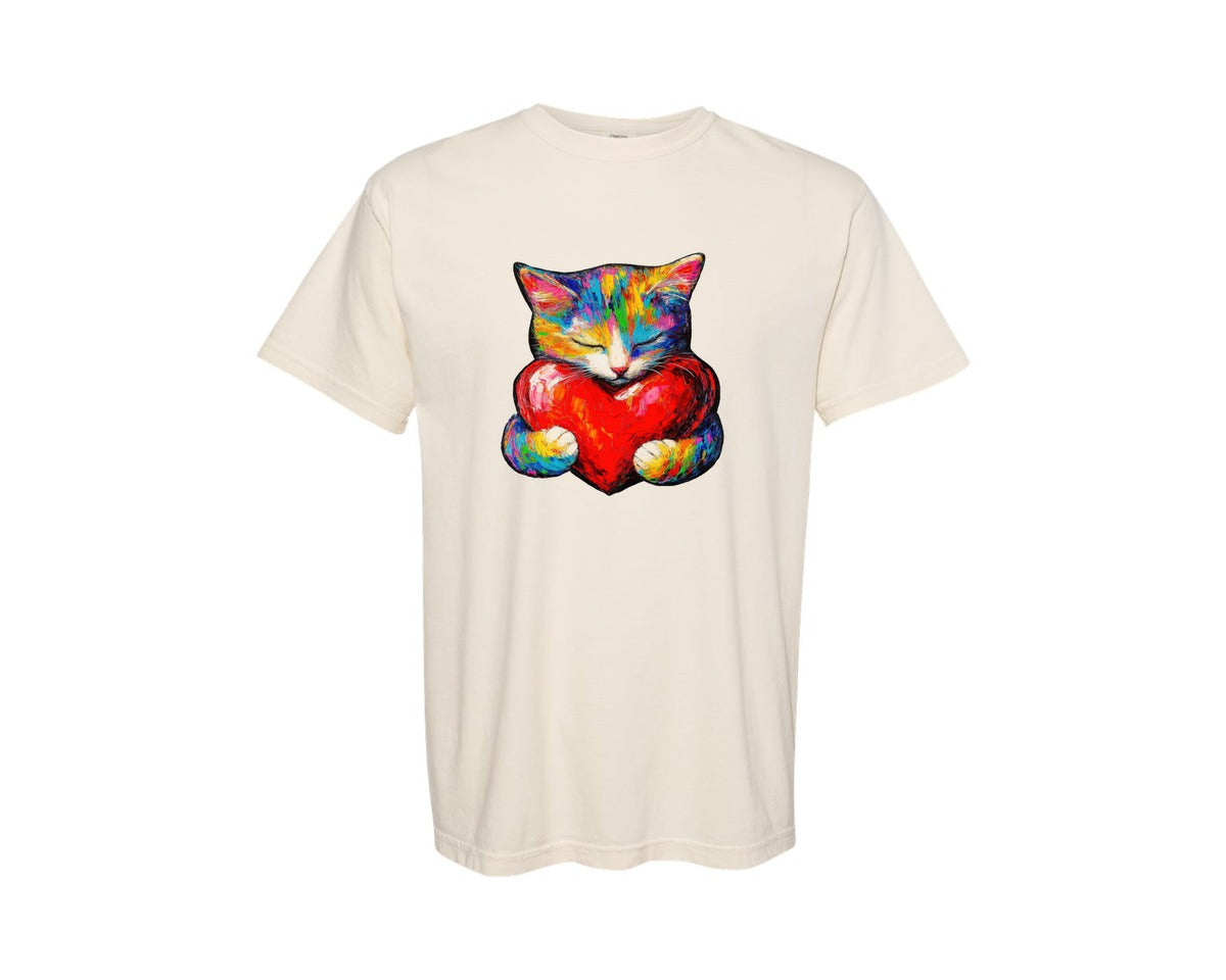 brand:Comfort Colors|color:Ivory|Heart Kitty Love Cat Cute Cat Graphic T-Shirt