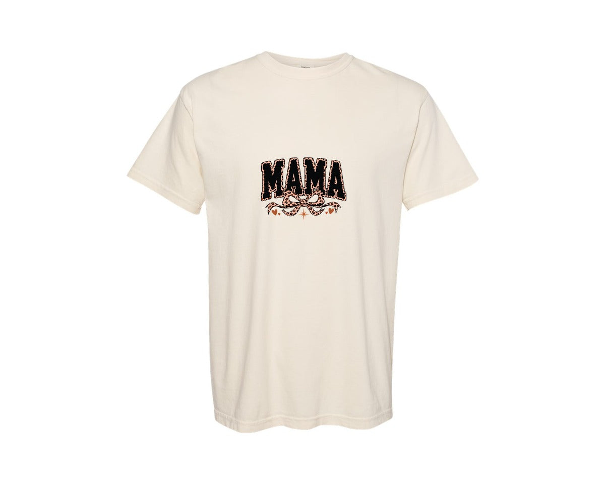 brand:Comfort Colors|color:Ivory|Mama Leopard Coquette Bow 4 Graphic T-Shirt