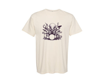 brand:Comfort Colors|color:Ivory|Octopus Playing Drums Retro 90S Graphic T-Shirt