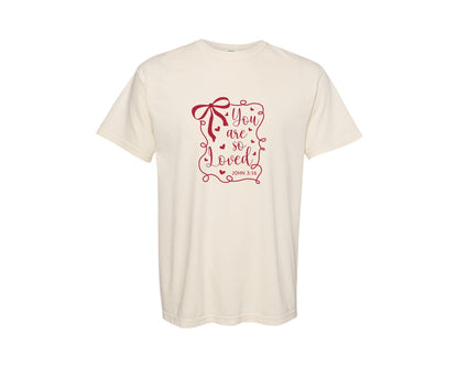 brand:Comfort Colors|color:Ivory|Coquette Bow You Are So Loved John Graphic T-Shirt