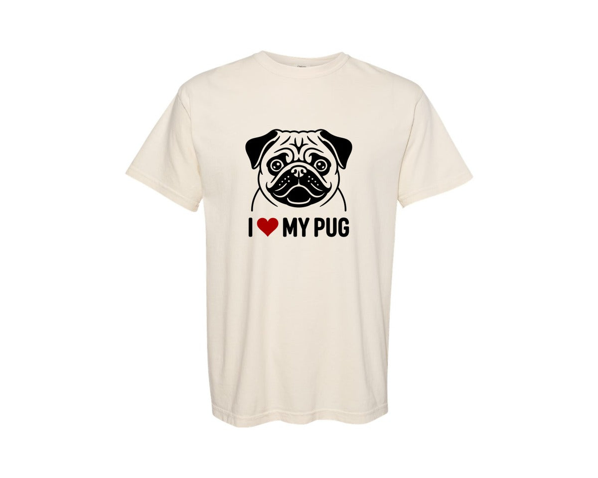 brand:Comfort Colors|color:Ivory|I Love My Pug Ai Graphic T-Shirt