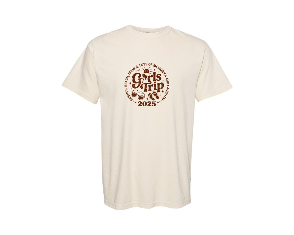brand:Comfort Colors|color:Ivory|Girls Trip 2025 Shirt Girls Vacation Graphic T-Shirt