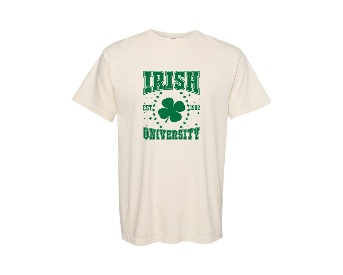 brand:Comfort Colors|color:Ivory|Irish University St Pattys Day Graphic T-Shirt